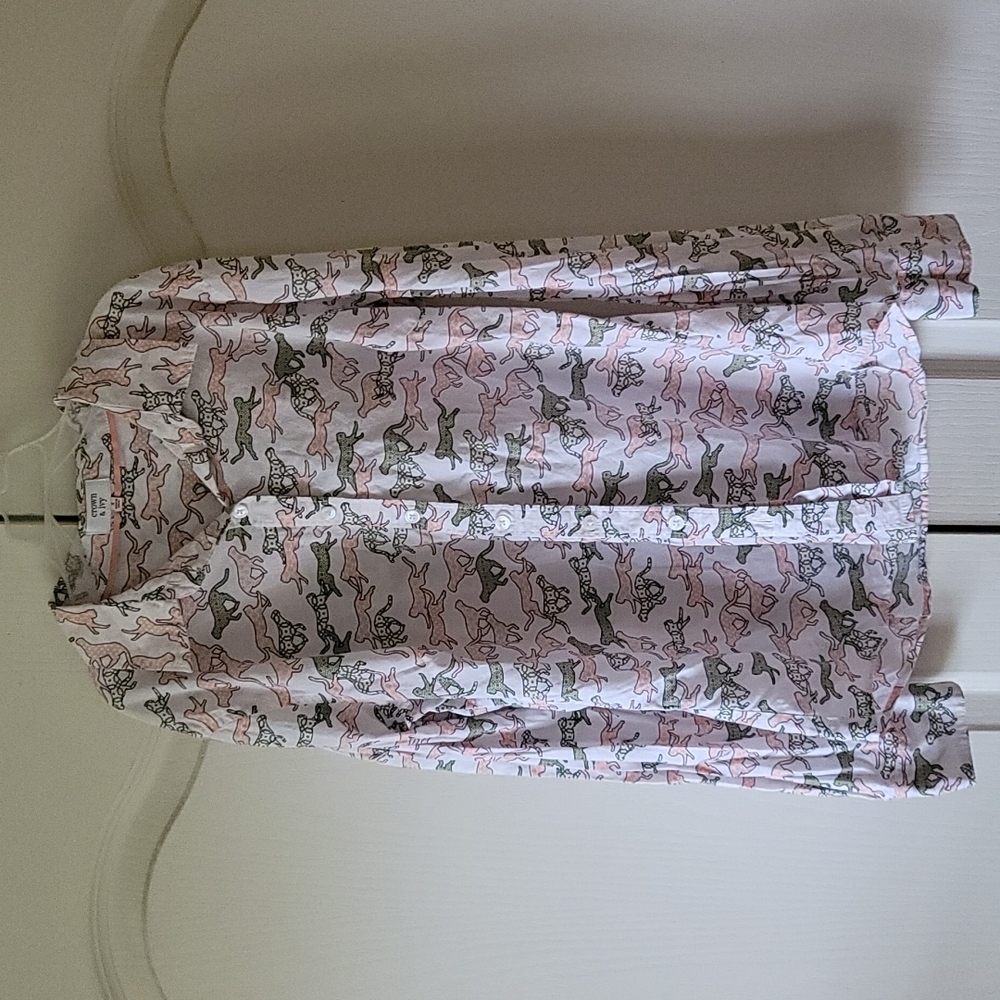Girls Small Crown & Ivy Long‎ Sleeve Blouse With Cats Super Cute!